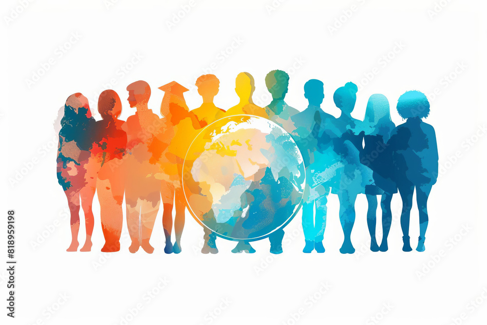 Obraz premium Create a watercolor painting of people around the world holding hands in a circle