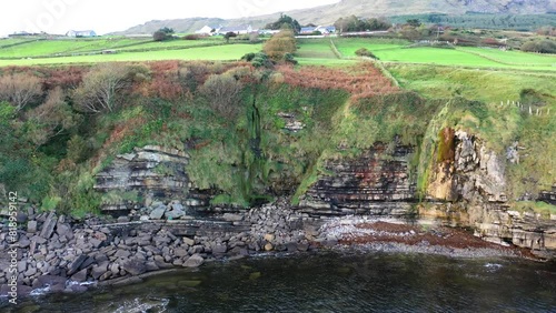 Aerial of the beautiful Largy coastline close to the secret waterfall in County Donegal, Ireland photo