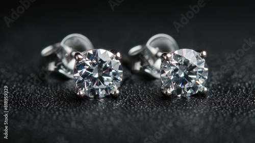 Elegant diamond stud earrings on a textured black surface. Created with Generative AI.