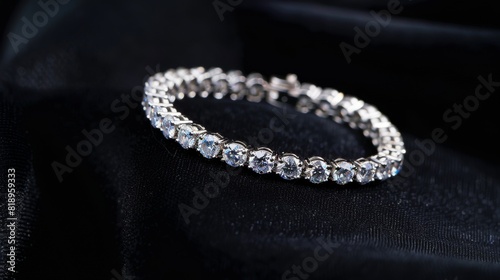Elegant diamond bracelet on black fabric sparkling with intricate brilliance. Created with Generative AI.