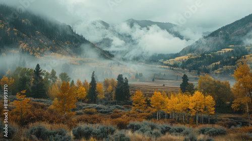 autumn landscape with fog