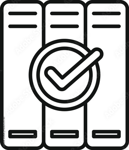 Line art illustration of a quality check mark on folders indicating approved documentation