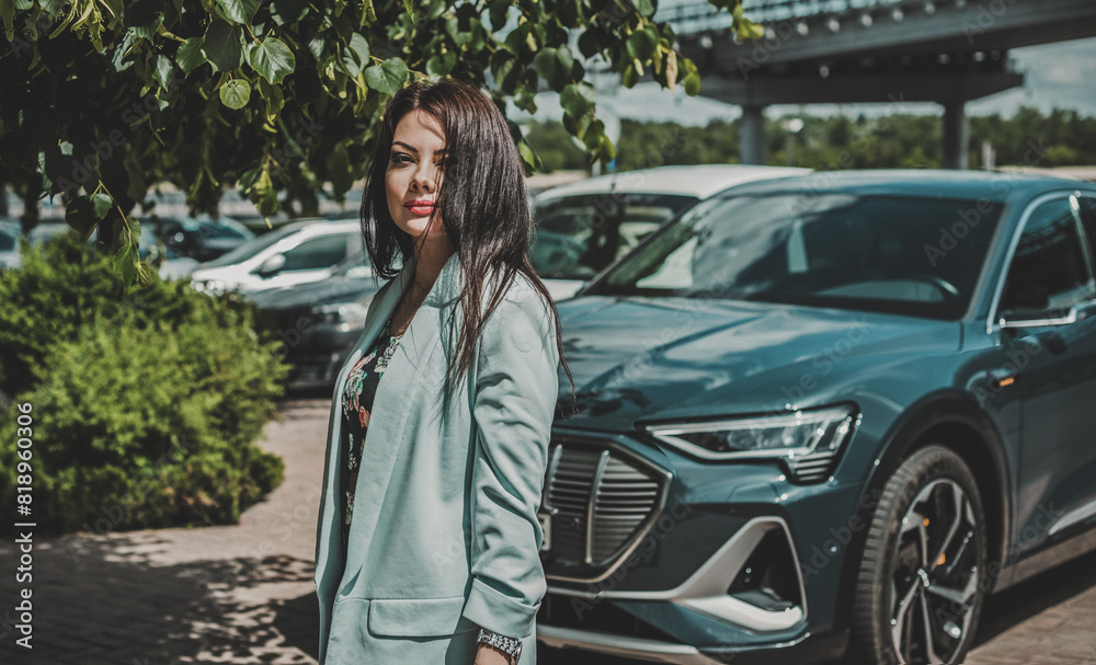 Fototapeta premium Woman thinking about something in big city life . Concept of modern ladies psychology