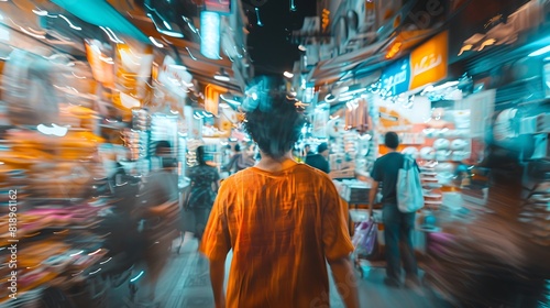Lost in the Crowd - Confused person navigating a bustling market with sensory overload, feeling overwhelmed by the busy environment.
