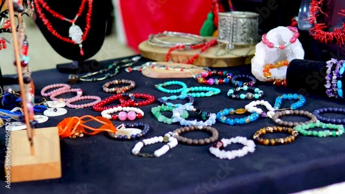 Pearl bracelets and neckpieces for sale at Surajkund Fair shop in Faridabad. photo