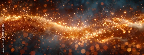 Create a seamless looping animation of glowing golden particles flowing and swirling against a dark blue background