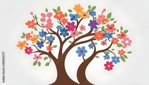 A tree icon with colorful flowers blossoming on it upscaled_3 photo