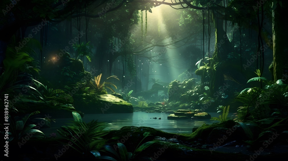 Ancient rainforest with old trees. Generative AI. Ancient rainforest with old trees. Generative AI.
