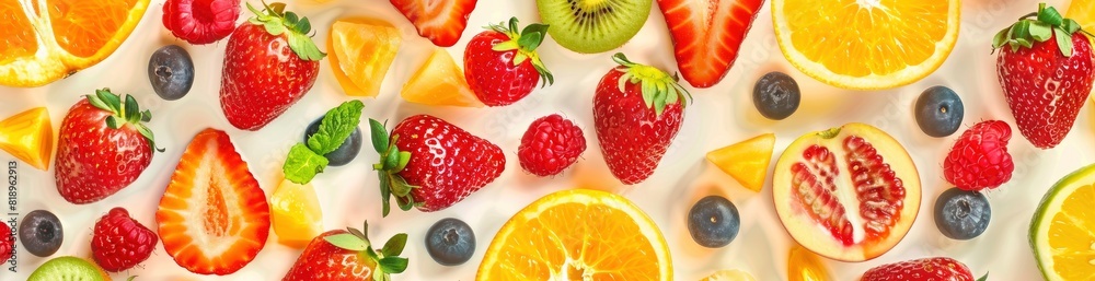 Whimsical Summer Fruit Pattern Background. With Copy Space, Abstract Background Whimsical Summer Fruit Pattern Background. With Copy Space, Abstract Background