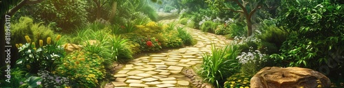 Whimsical Summer Garden Paths. With Copy Space  Abstract Background