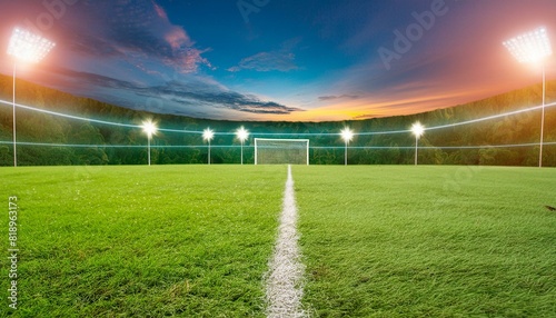 empty soccer field stadium at night with a line and light © Jean