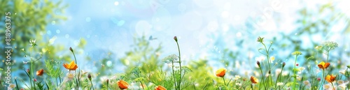 Whimsical Summer Meadow Scene Pattern Background. With Copy Space, Abstract Background © PicTCoral