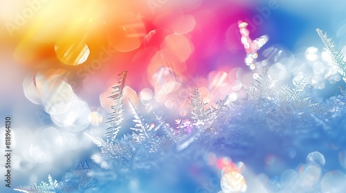 Close-up snowflake with colorful blurred background photo
