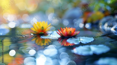 Two beautiful lotuses floating in water with blurred background