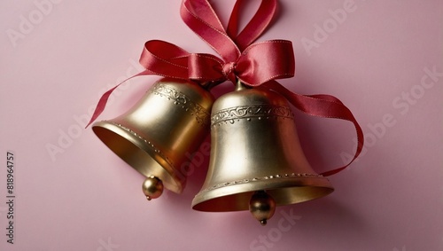 christmas bells on red background,3D Minimalist Bell shaped metallic Christmas tree
 photo