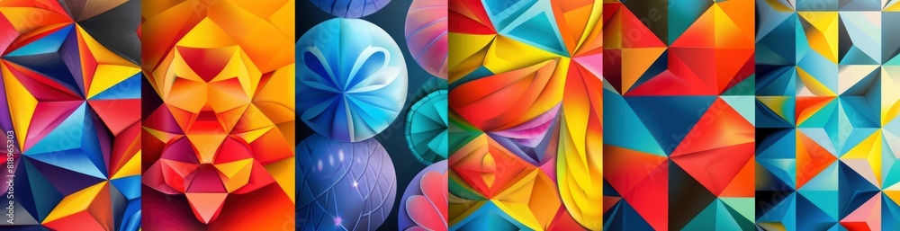 Geometric Patterns Inspired By Summer Kites. With Copy Space, Abstract Background Geometric Patterns Inspired By Summer Kites. With Copy Space, Abstract Background