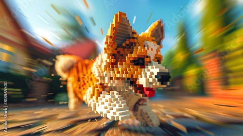 a dog is running through a city