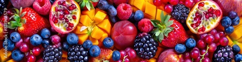 Kaleidoscope Of Summer Fruits In Abstract Forms. With Copy Space  Abstract Background