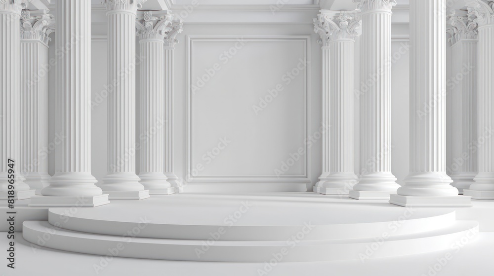 A white room with pillars and a white wall A white room with pillars and a white wall