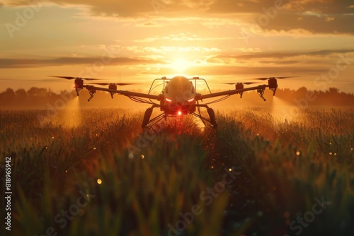 Smart farming techniques for crop production efficiency, illustrated in drone operations for advanced agritech and agricultural practices in vegetable plots and farm operations. photo