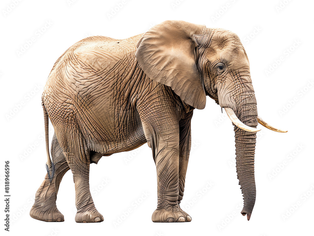Fototapeta premium The elephant walking on the ground. The elephant is brown and has very large ears.