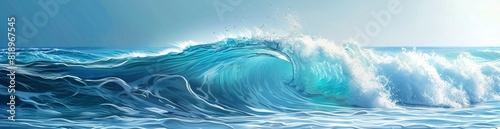 Swirling Ocean Waves Background In Vibrant Summer Colors. With Copy Space, Abstract Background
