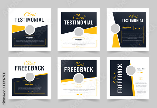 Client testimonial social media post design and client feedback banner set.