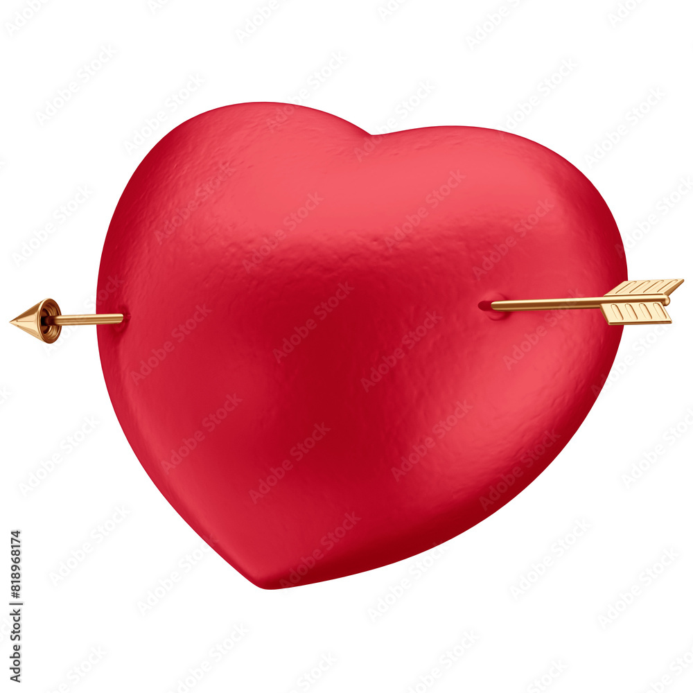 3D Red Heart with Golden Arrow for Valentine's Day with Transparent Background 3D Red Heart with Golden Arrow for Valentine's Day with Transparent Background