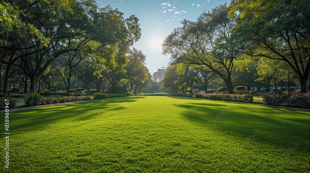 Obraz premium A large, open grassy field with trees in the background