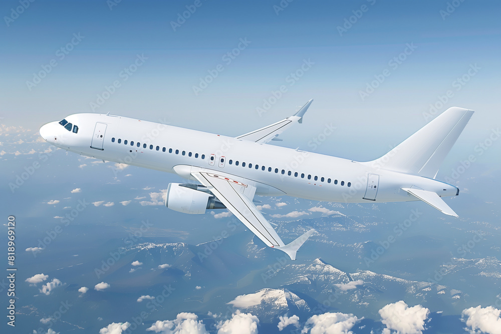 airplane jet white, passenger, flying in the sky airplane jet white, passenger, flying in the sky
