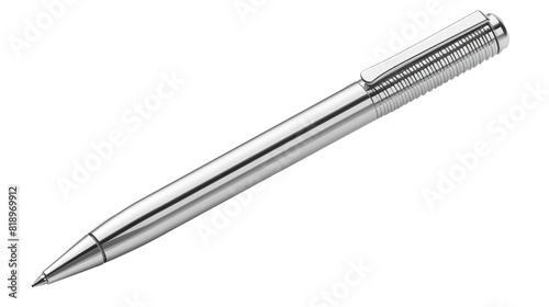 A slim silver pen isolated on transparent background.PNG file. 