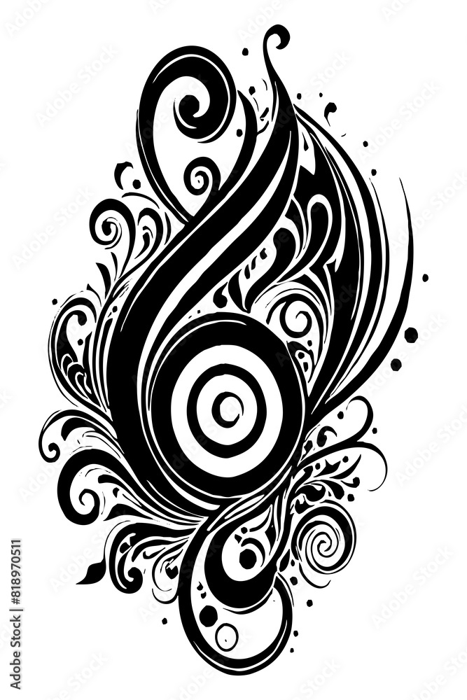Musical Pattern. Black and white line art. T-shirt print, tattoo design. Generated by Ai Musical Pattern. Black and white line art. T-shirt print, tattoo design. Generated by Ai