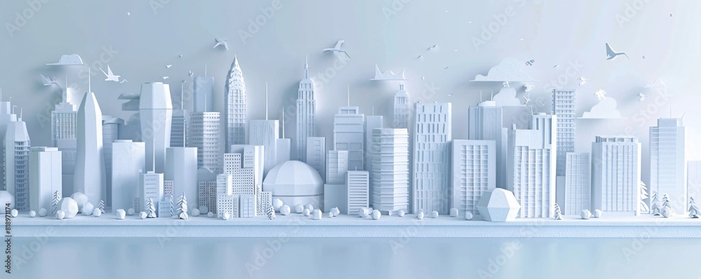 A flat abstract layout of a city made of white paper, showcasing minimalistic design elements. A flat abstract layout of a city made of white paper, showcasing minimalistic design elements.