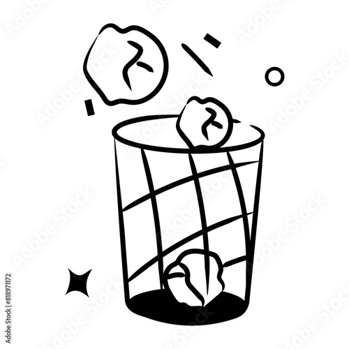 Modern hand drawn icon of trash can 