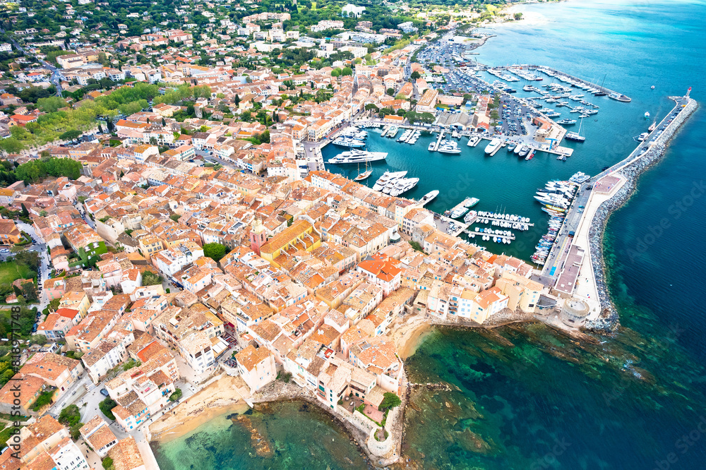 Saint Tropez village fortress and landscape aerial panoramic view, famous tourist destination