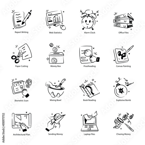 Collection of Daily Tasks Hand Drawn Icons 


