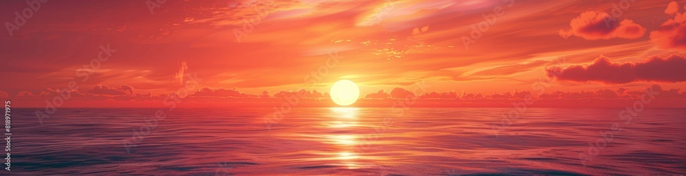 Bold Summer Sunset Over The Ocean. With Copy Space, Abstract Background