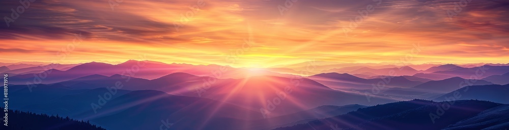 Bold Summer Sunset Over The Mountains. With Copy Space, Abstract Background Bold Summer Sunset Over The Mountains. With Copy Space, Abstract Background