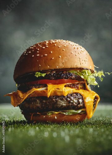 A soccer ball biting a burger