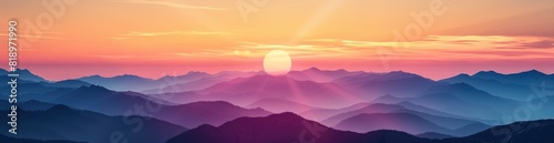 Bold Summer Sunset Over The Mountains. With Copy Space, Abstract Background © PicTCoral