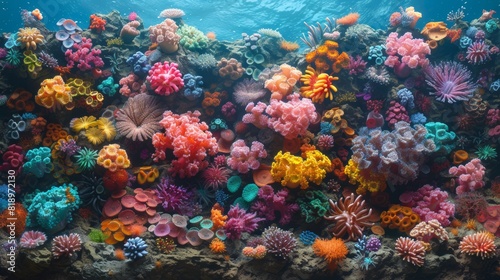 A coral reef ecosystem  diverse marine life  vivid colors showcase the beauty and diversity of ocean life. Underwater photography  coral reef ecosystem  diverse marine life.
