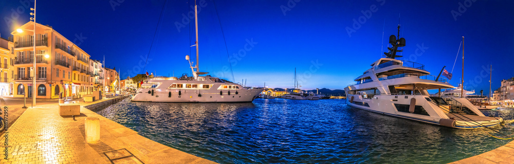 Saint Tropez village yachting waterfront panoramic view, famous tourist destination