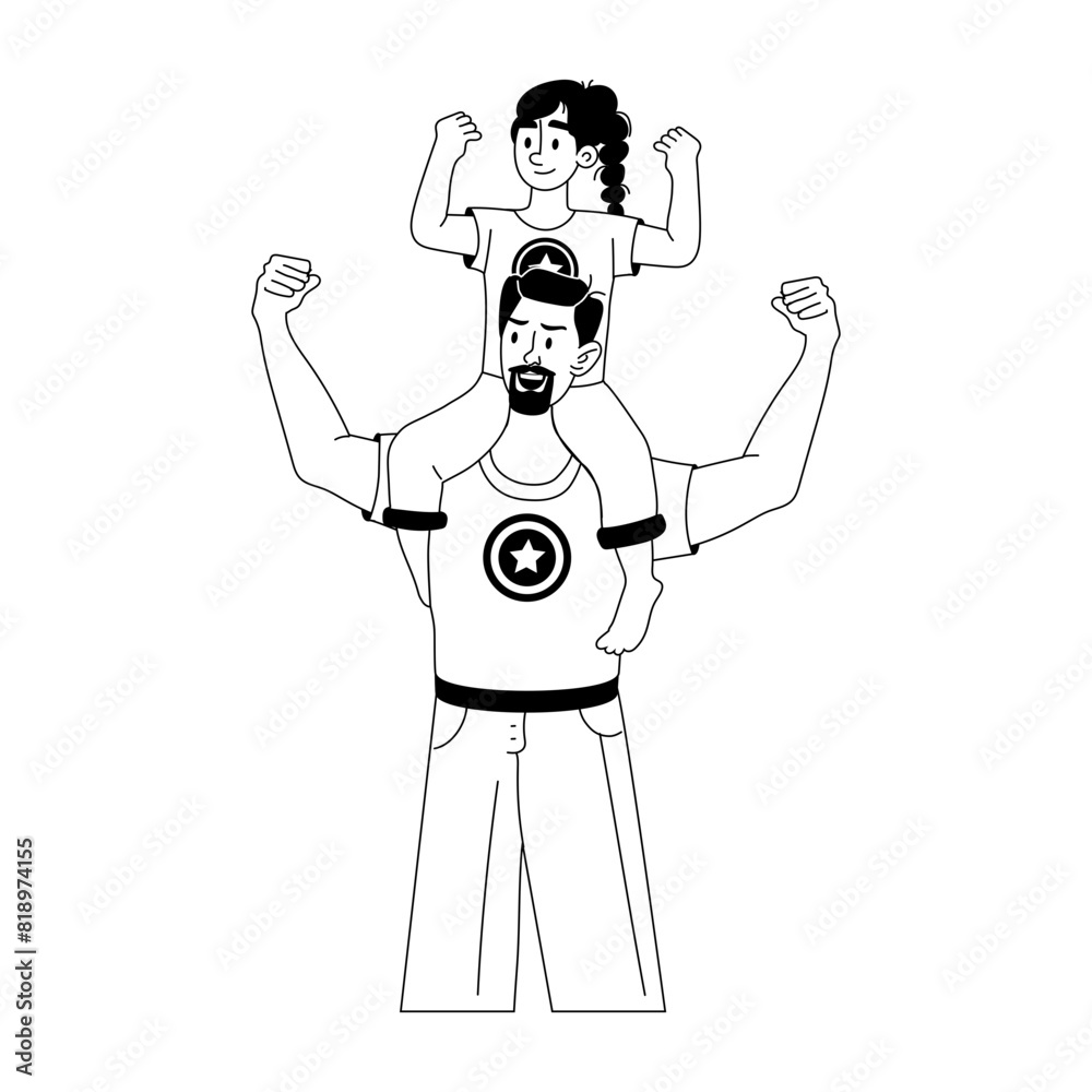 An editable glyph illustration of superhero father 