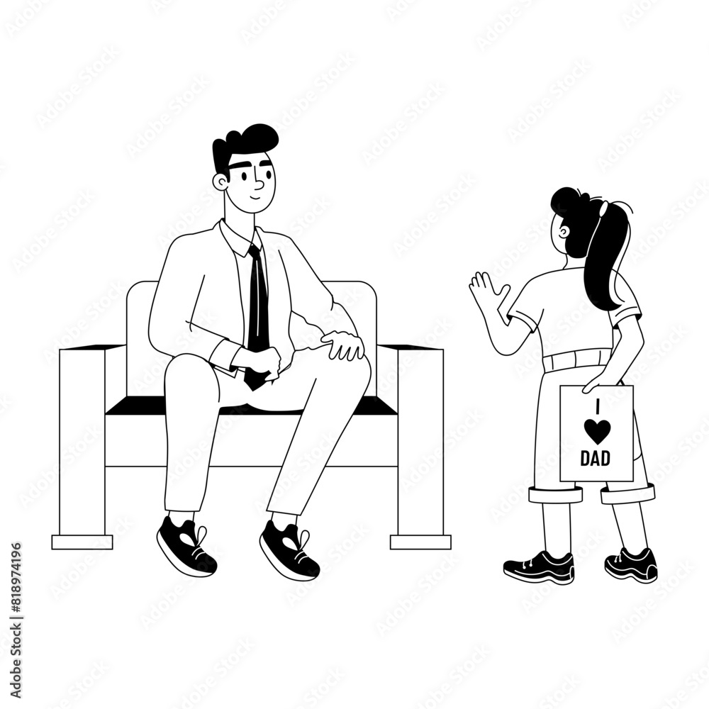 Premium glyph illustration of daughter wishing dad Premium glyph illustration of daughter wishing dad