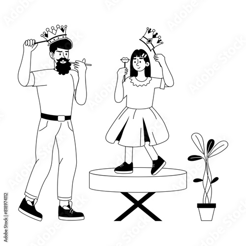 Ready to use glyph illustration of father daughter 