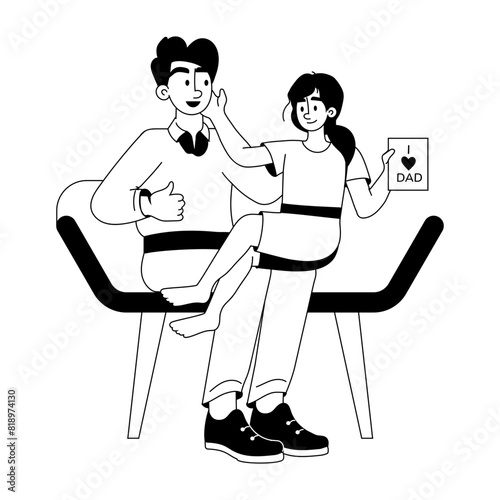This glyph illustration showing daughter washing father 