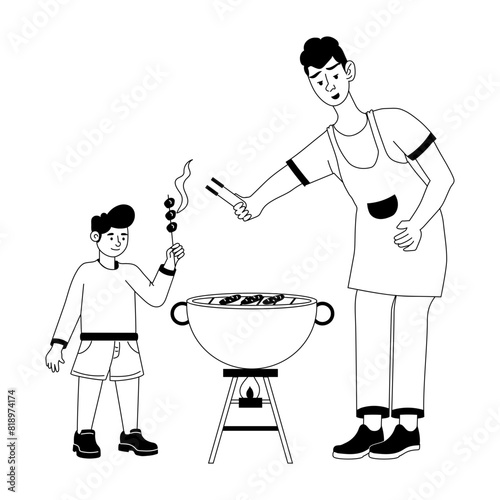 Beautifully designed glyph illustration of dad bbq 