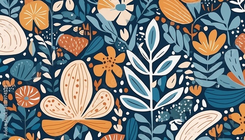 Matisse-Inspired Abstract Leaves and Flowers: Seamless Pattern