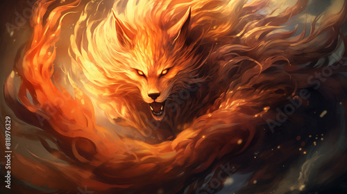"Illustration of an Elemental Creature: Fire Fox"