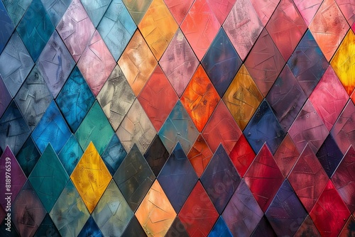 Tessellated diamonds, side view, Symbolizes repetitive patterns, robotic tone, colored pastel, realistic